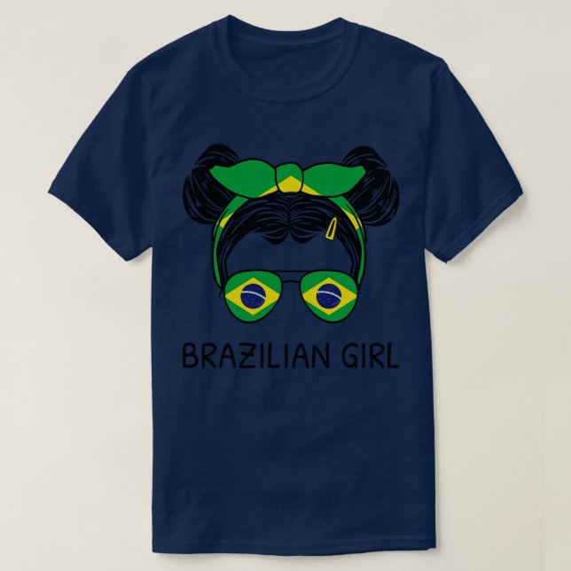 T-shirt Brésil Drapeau Brésilien Fille avec des armes Mess (Design devant)