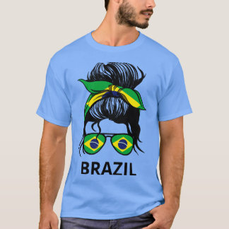 T-shirt Brésil Drapeau Femme Brésilienne Avec Messy Bun I