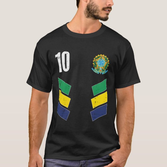 T-shirt Brésil Drapeau Numéro 10 Ventilateur De Football (Devant)