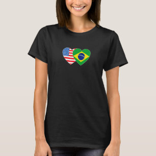 T-shirt Brésil & USA Drapeau Twin Heart 4 Brésiliens Améri