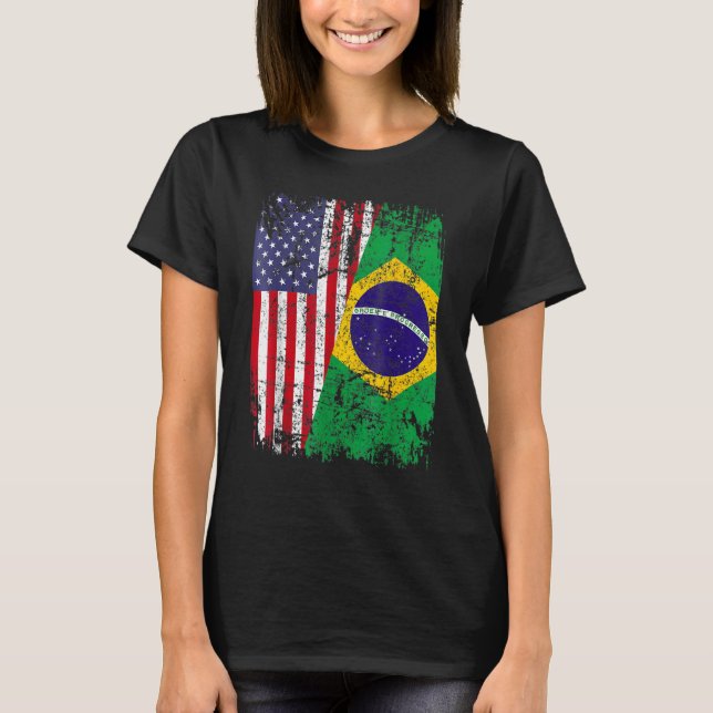 T-shirt BRÉSILIEN RACINE Drapeau à moitié américain BRÉSIL (Devant)