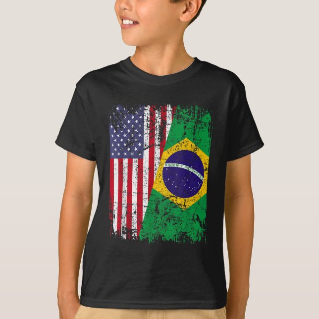 T-shirt BRÉSILIEN RACINE Drapeau à moitié américain BRÉSIL (Devant)