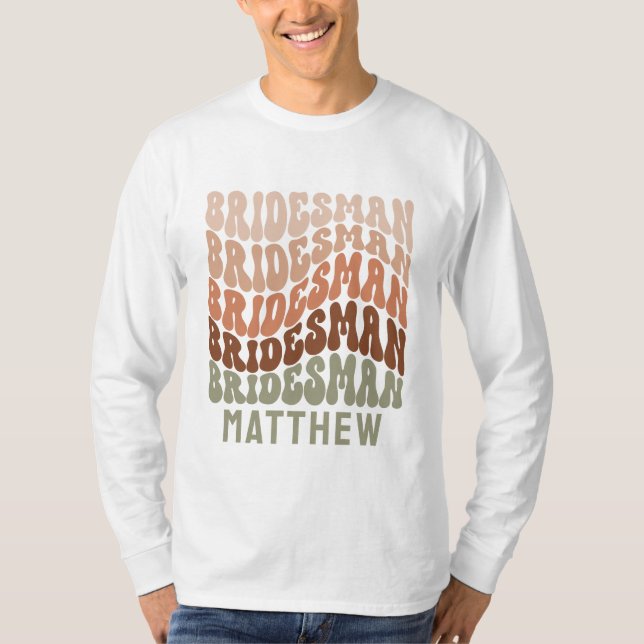 T-shirt Bridesman sauge vert brun moderne rétro 60s simple (Devant)