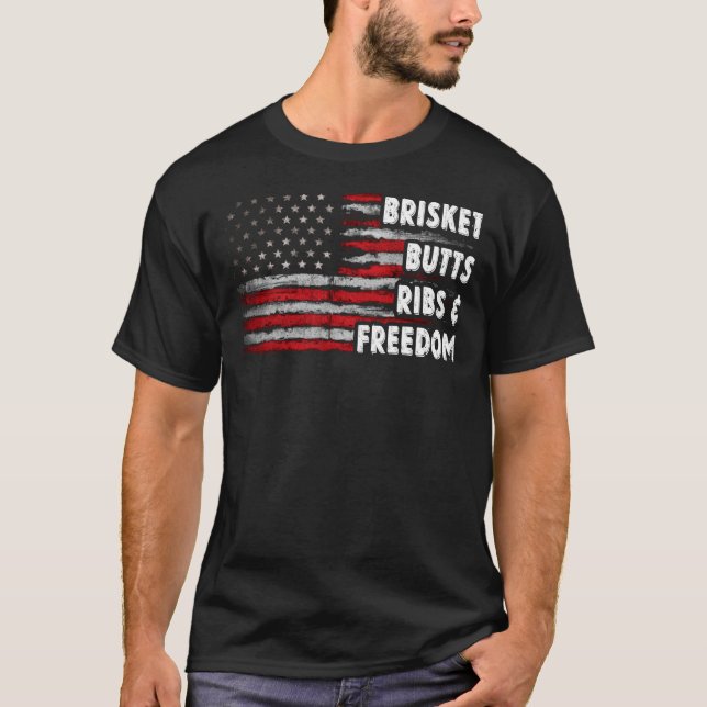T-shirt Brisket Butts côtes et Freedom BBQ drapeau américa (Devant)