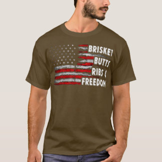 T-shirt Brisket Butts côtes et Freedom BBQ drapeau américa