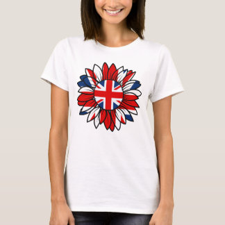 T-shirt British Flag Sunflower Design Women's White