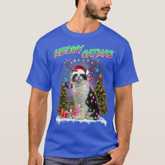 T-shirt British Shorthair Cat Xmas Feux d'arbre Santa Hat 