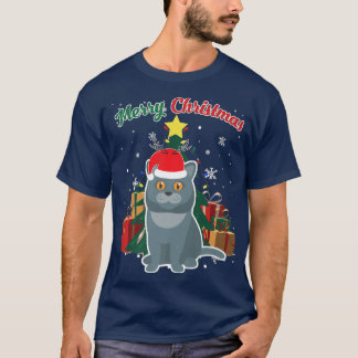T-shirt British Shorthair Christmas Tree Snow Flakes Xmas 