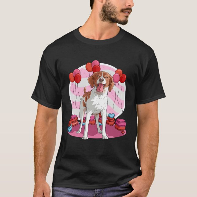 T-shirt Brittany Spaniel Dog Heart Valentine Day Decor (Devant)