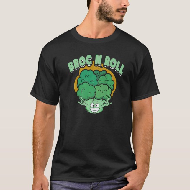T-shirt Broc N Roll  Vegan Vegetarian Broccoli Vegetable (Devant)