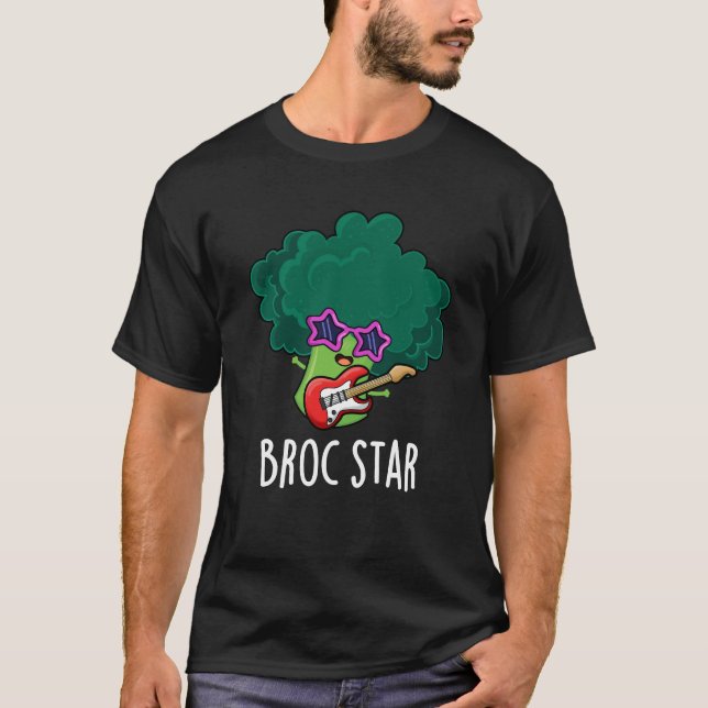 T-shirt Broc Star Funny Brocolli Rock Star Pun Dark BG (Devant)