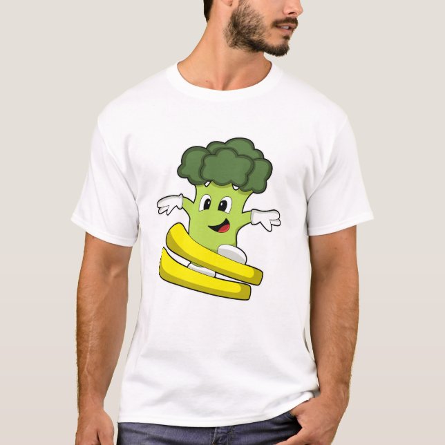 T-shirt Broccoli comme skieur avec ski (Devant)