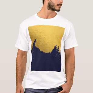 T-shirt Brochures Faux Gold avec Arrière - plan bleu marin