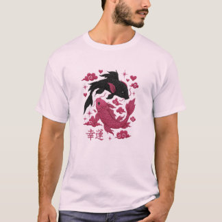 T-shirt Broderie Lucky Koi Yin-Yang | Esthétique Noir & Ro