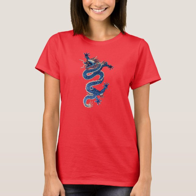 T-shirt Broderie orientale bleue de Chinois d'antiquité de (Devant)