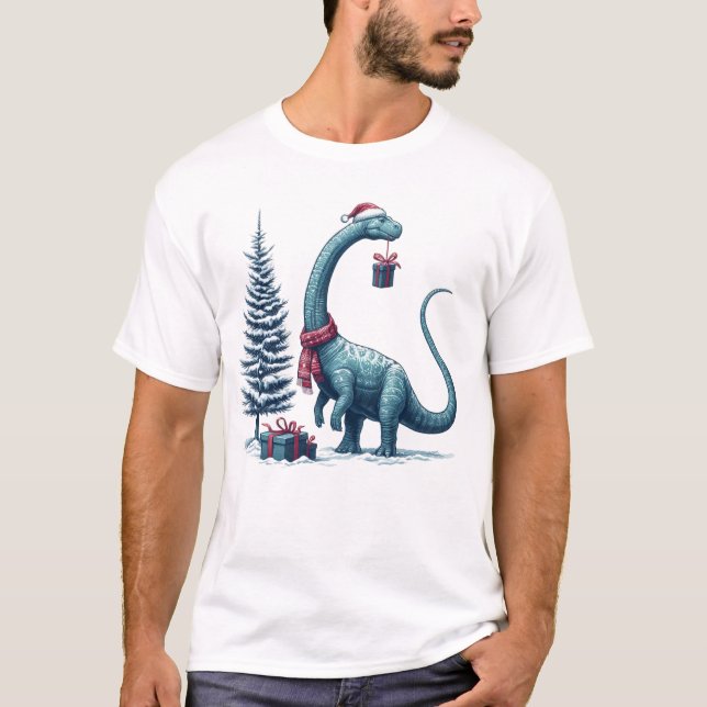 T-shirt Brontosaurus dinosaure de Noël (Devant)