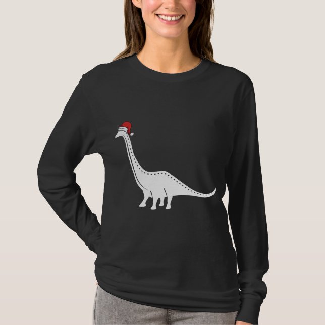 T-shirt Brontosaurus en pyjama de Noël de Santa Hat (Devant)