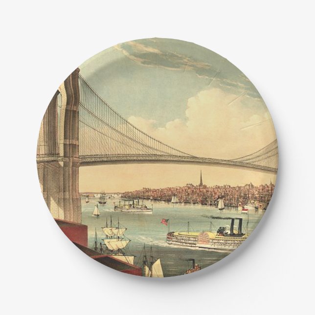 T-SHIRT Brooklyn-Brücke Pappteller (Vorderseite)
