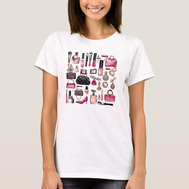 T-shirt Brosses de maquillage de cosmétiques Bouton à lèvr (Devant)
