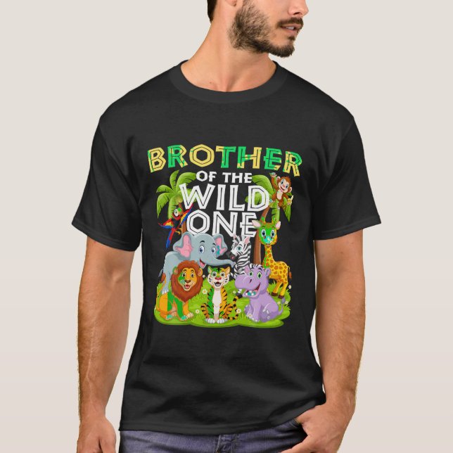 T-shirt Brother Of The Wild One Birthday Zoo Animal Safari (Devant)