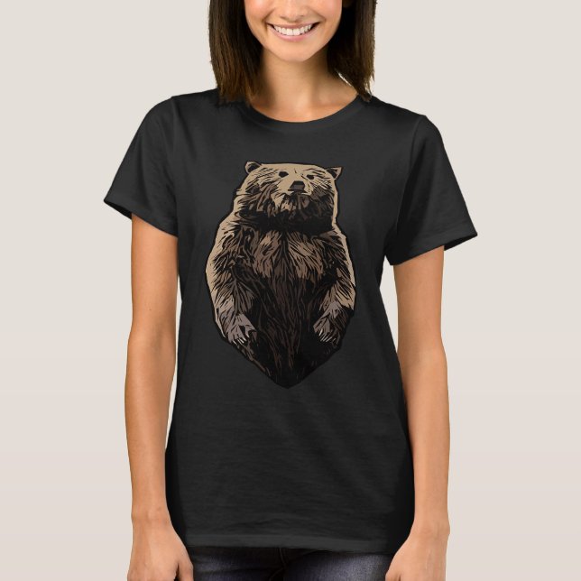 T-shirt Brown bear motif print animal with kodiak bear bea (Devant)