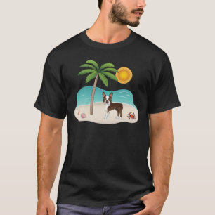 T-shirt Brown Boston Terrier À Une Plage Tropicale D'Été