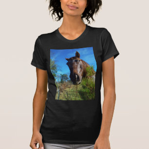 T-shirt Brown et crème Couleur Cheval bleu ciel