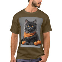 T-shirt Brown Fluffy Grey Halloween Chat