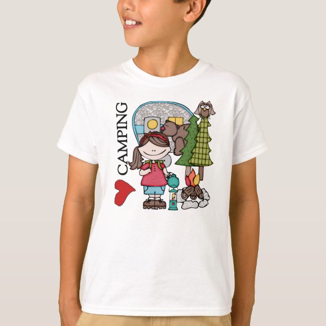 T-shirt Brown Hair Girl I Love Camping (Devant)