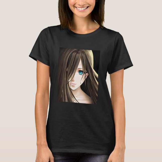 T-shirt Brown Haired Blue Eyed Anime Girl (Devant)