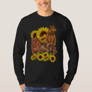 T-shirt Brown Ours Animal Hippie Sunflower Forêt Animal