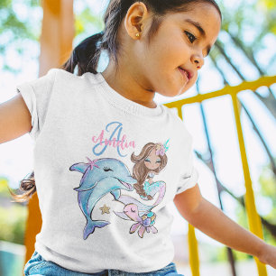 T-Shirt Brown Sirène Personnalisé Enfants Nom Fille Rose