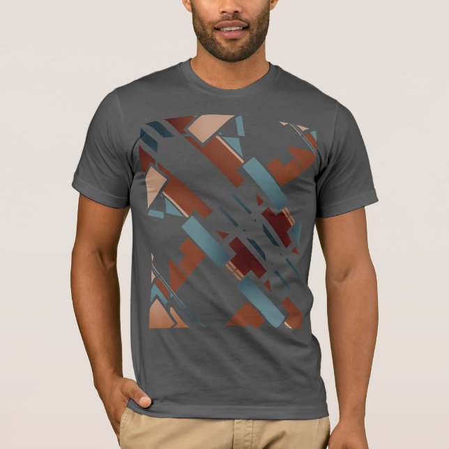 T-shirt Brown Turquoise Beige Diagonal Sud-Ouest Art Look  (Devant)