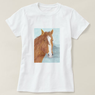 T-shirt Brown Wild Horse Blue Mountain Lake - acrylique.