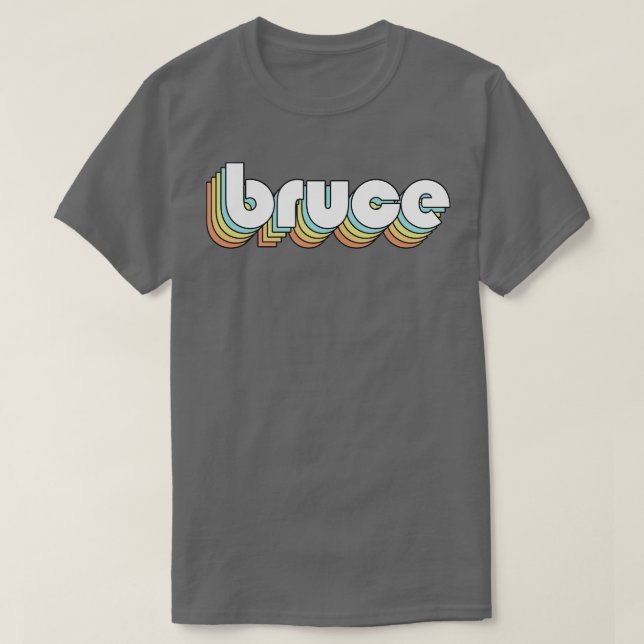 T-shirt Bruce Retro Typographie arc-en-ciel style défraîch (Design devant)