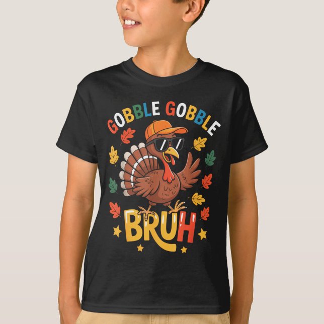 T-shirt Bruh Funny Thanksgiving Turkey Gobble Shirt Boys G (Devant)
