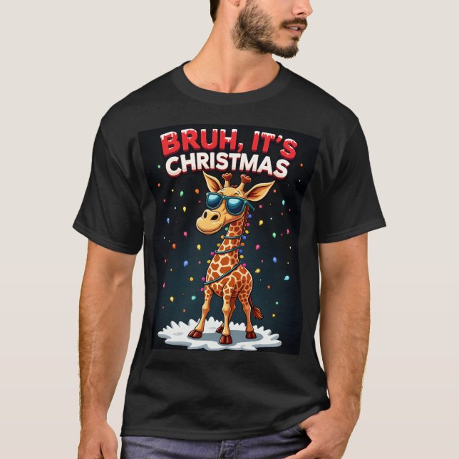 T-shirt Bruh It's Christmas Giraffe Funny Dabbing Long Sle (Devant)