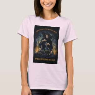 T-shirt Brûlé avec Sorcière Lune