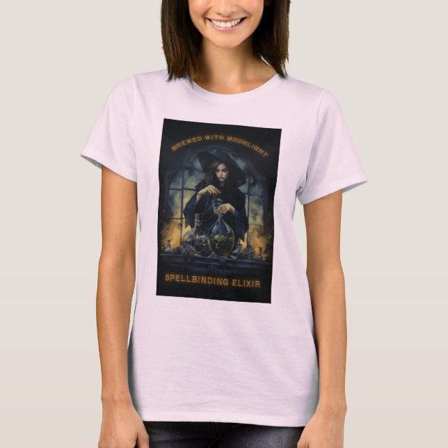 T-shirt Brûlé avec Sorcière Lune (Devant)