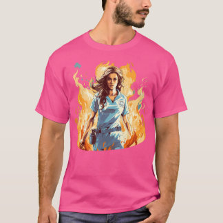 T-shirt Brûler Un Travail D'Infirmière Avec Flames Pour Do