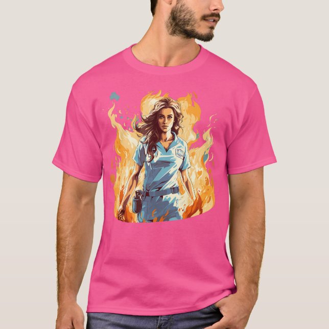 T-shirt Brûler Un Travail D'Infirmière Avec Flames Pour Do (Devant)