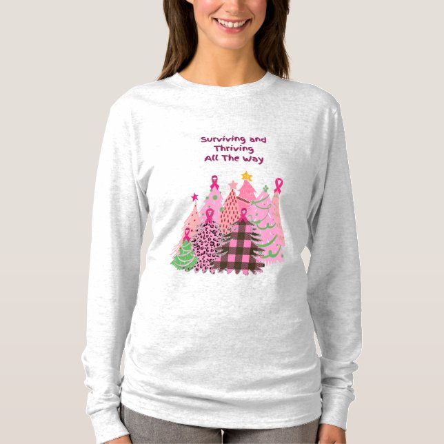 T - Shirt Brustkrebs streben & Weihnachten überleb (Vorderseite)