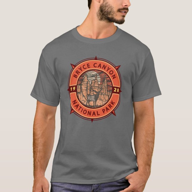 T-shirt Bryce Canyon Parc national Elk Retro Compass (Devant)