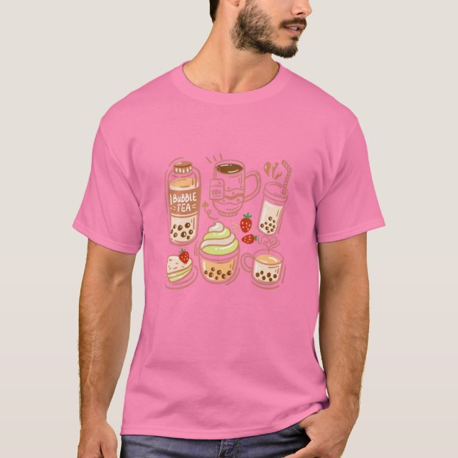 T-shirt Buble Thé Boba Fraise Lait Kawaii Cute Vaporw (Devant)