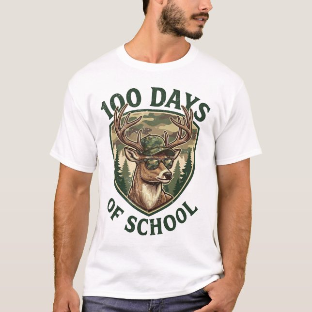 T-shirt Buck Deer 100 Days of School Camo Student Teacher (Devant)