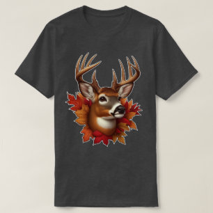 T-shirt Buck Deer entouré de feuilles d'automne