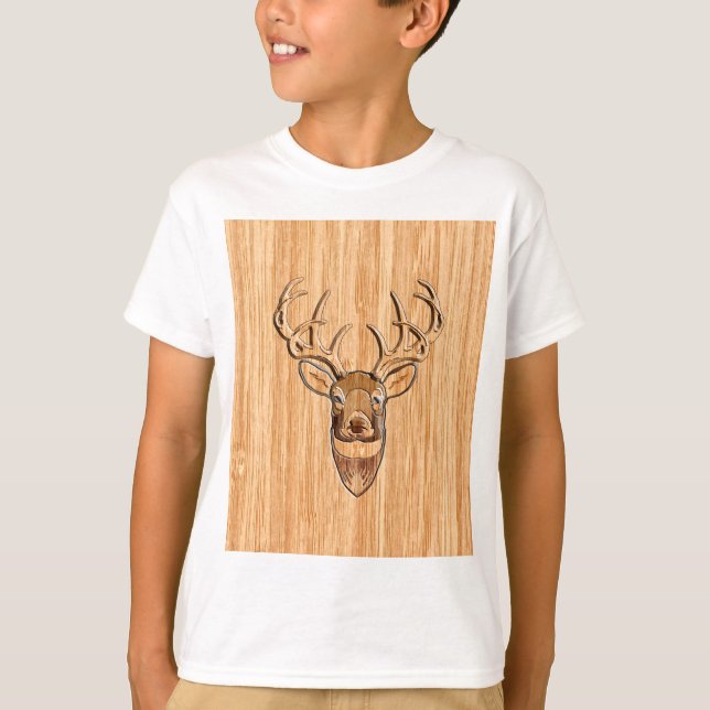 T-shirt Buck Deer Head Bois Grain Style (Devant)