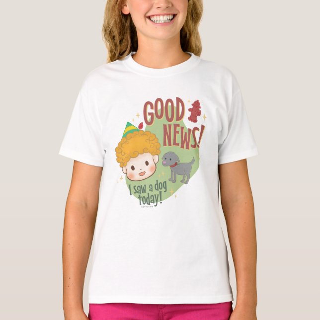 T-shirt Buddy l'Elf Bonne Nouvelle ! J'ai vu un chien aujo (Devant)