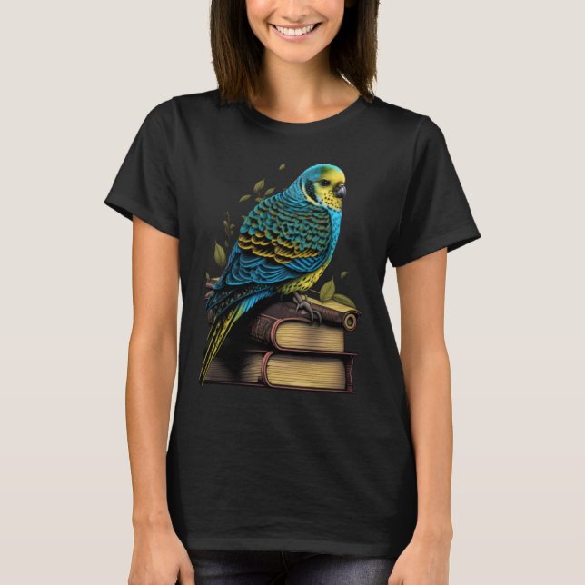 T-shirt Budgie Budgerigar Book Parakeet Bird Bookworm Read (Devant)