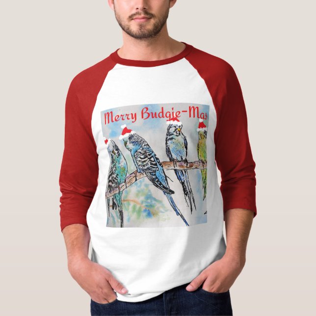 T-shirt Budgie Budgerigar Christmas Merry Budgie-mas (Devant)
